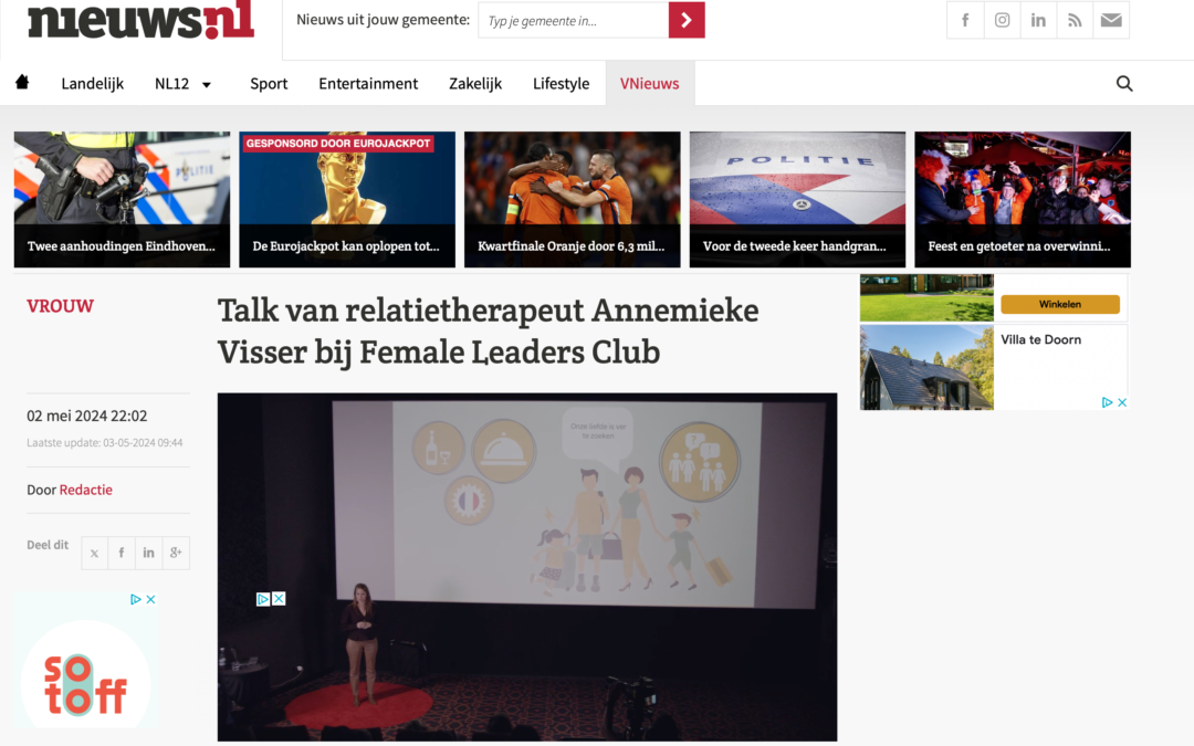 Nieuws.nl – Talk van relatietherapeut Annemieke Visser bij Female Leaders Club